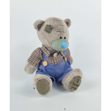 Ведмідь Тедді хлопчик в джинсовому комбінезоні 074913 18см